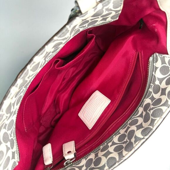 Coach Heritage Signature Stripe Pink White Tote Bag F15137 - Picture 7 of 14